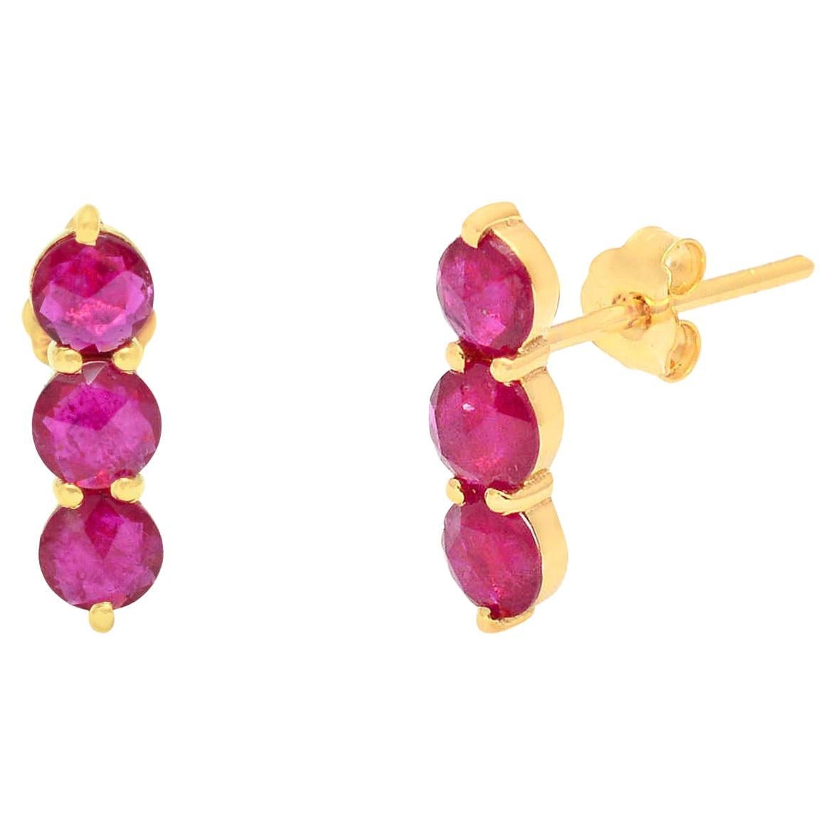 Ruby Stud Earrings with 14k Gold For Sale