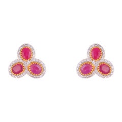 Natural 2.94cts Ruby & 0.47cts Diamond Stud Earrings in 14k Gold
