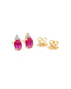Natural 1.41cts Ruby & 0.08cts Diamond Stud Earrings in 14k Gold
