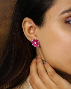 Pendientes de Rubí con Diamante en Oro de 18k