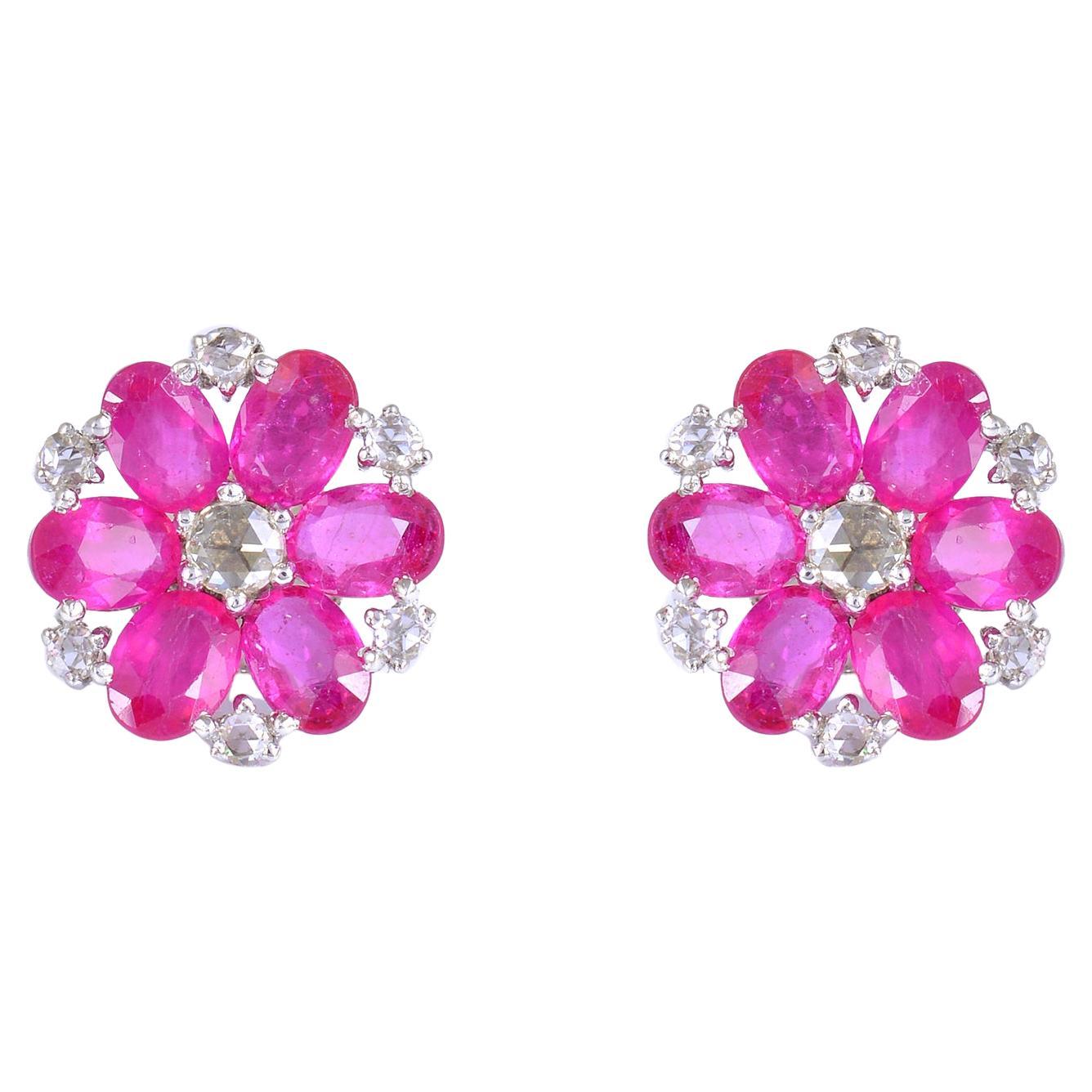 Boucles d'oreilles rubis avec diamant en or 18K