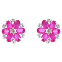 Ruby Stud Earrings with Diamond in 18k Gold