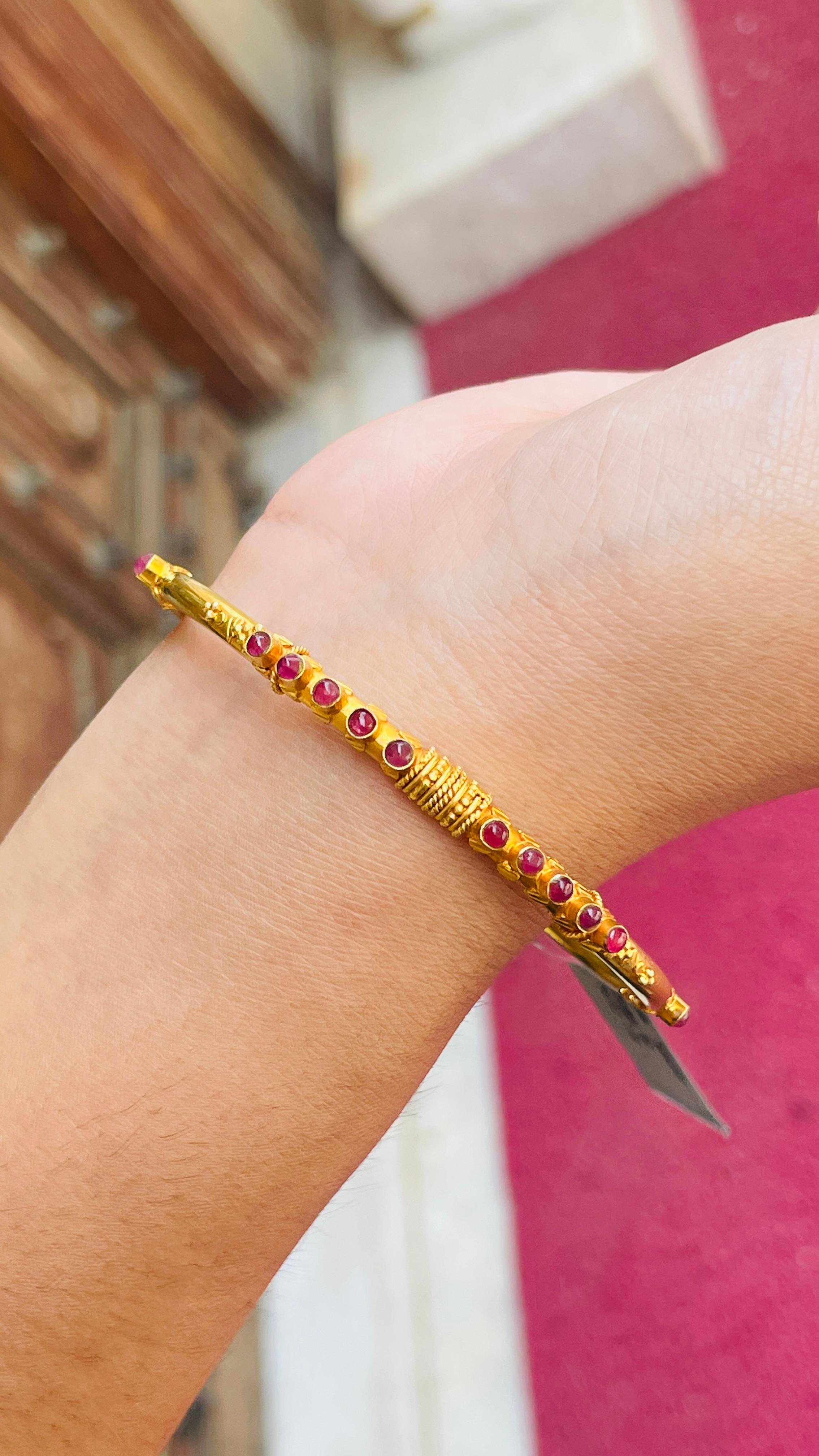 Ruby Studded 18K Yellow Gold Bangle For Sale 6