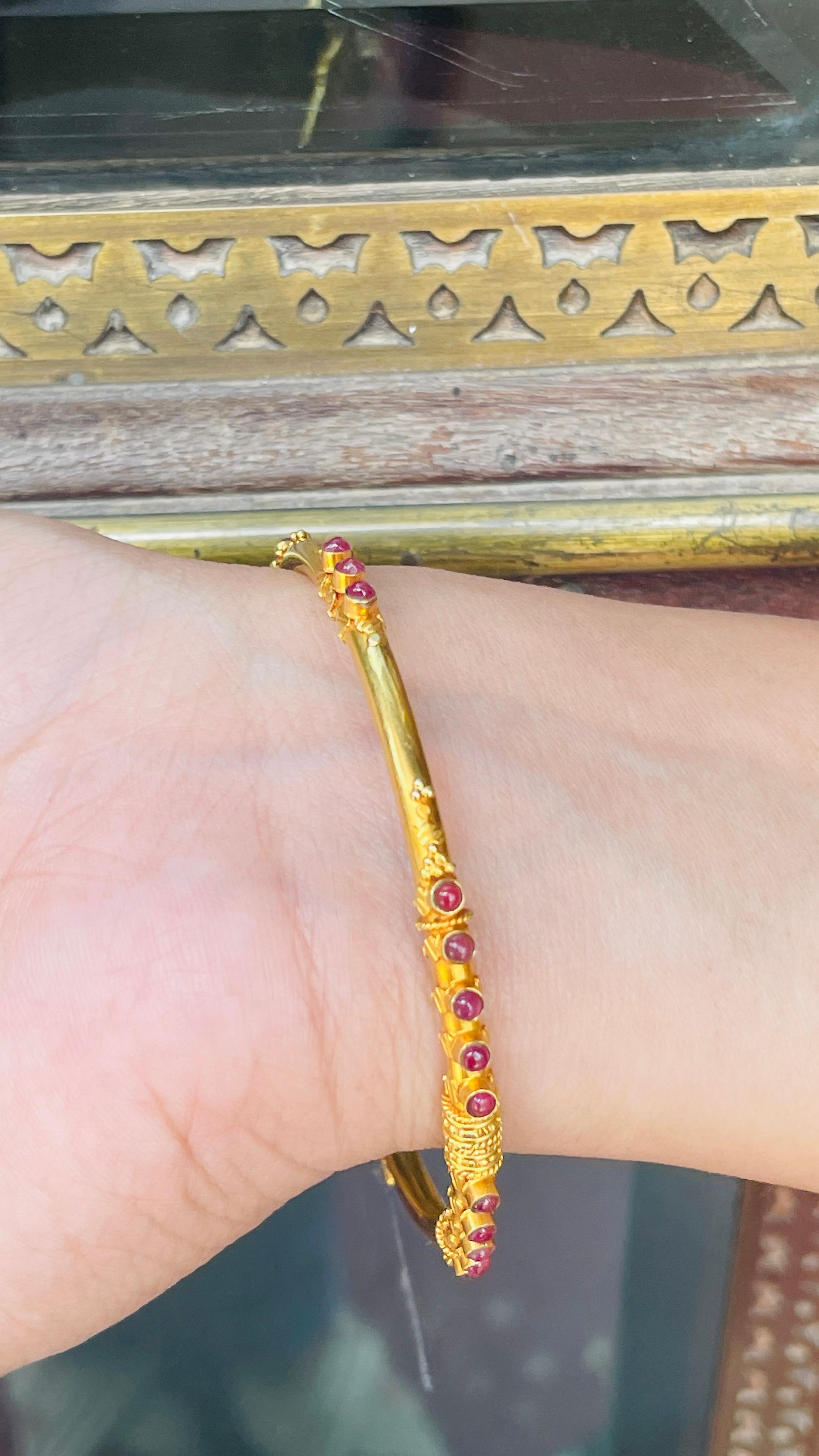 Ruby Studded 18K Yellow Gold Bangle For Sale 7