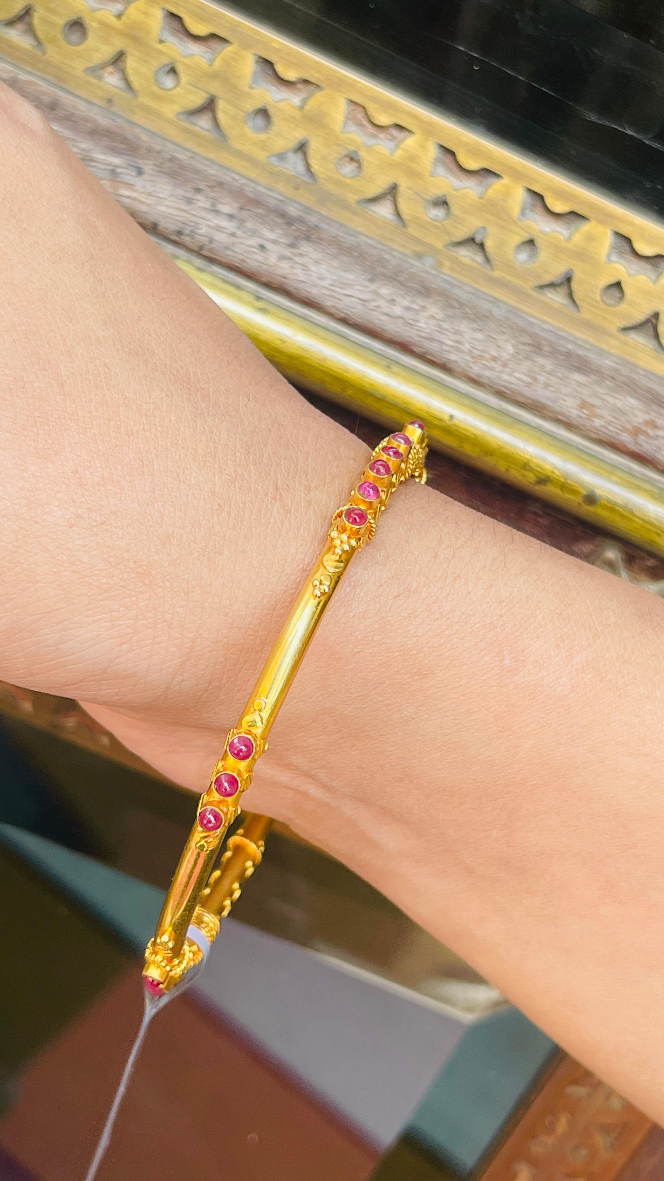 Ruby Studded 18K Yellow Gold Bangle For Sale 9