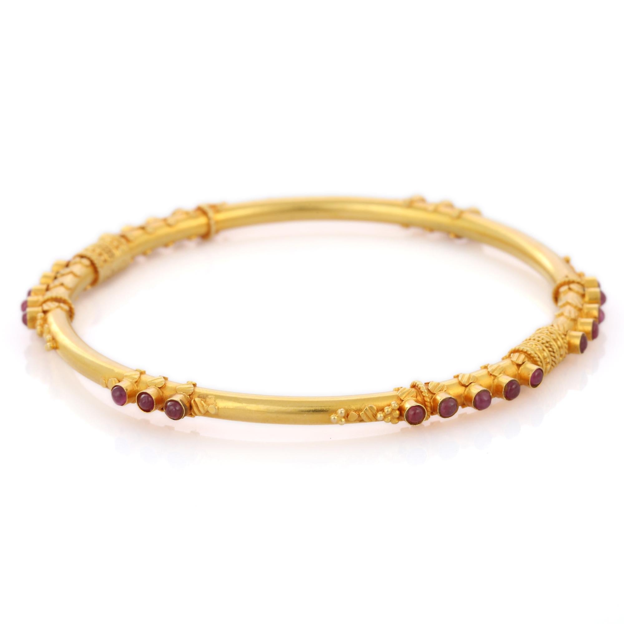 Art Deco Ruby Studded 18K Yellow Gold Bangle For Sale