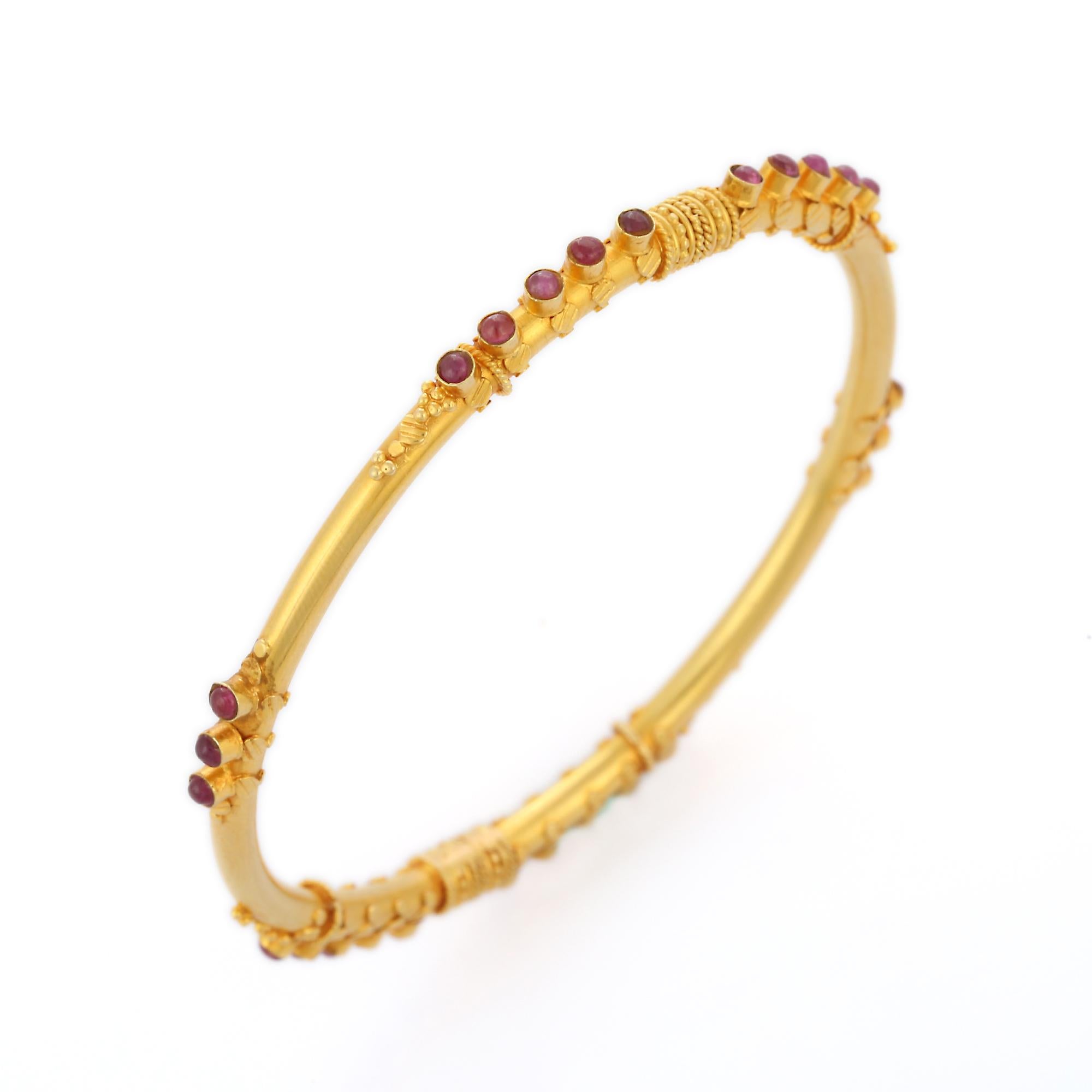 Women's Ruby Studded 18K Yellow Gold Bangle For Sale