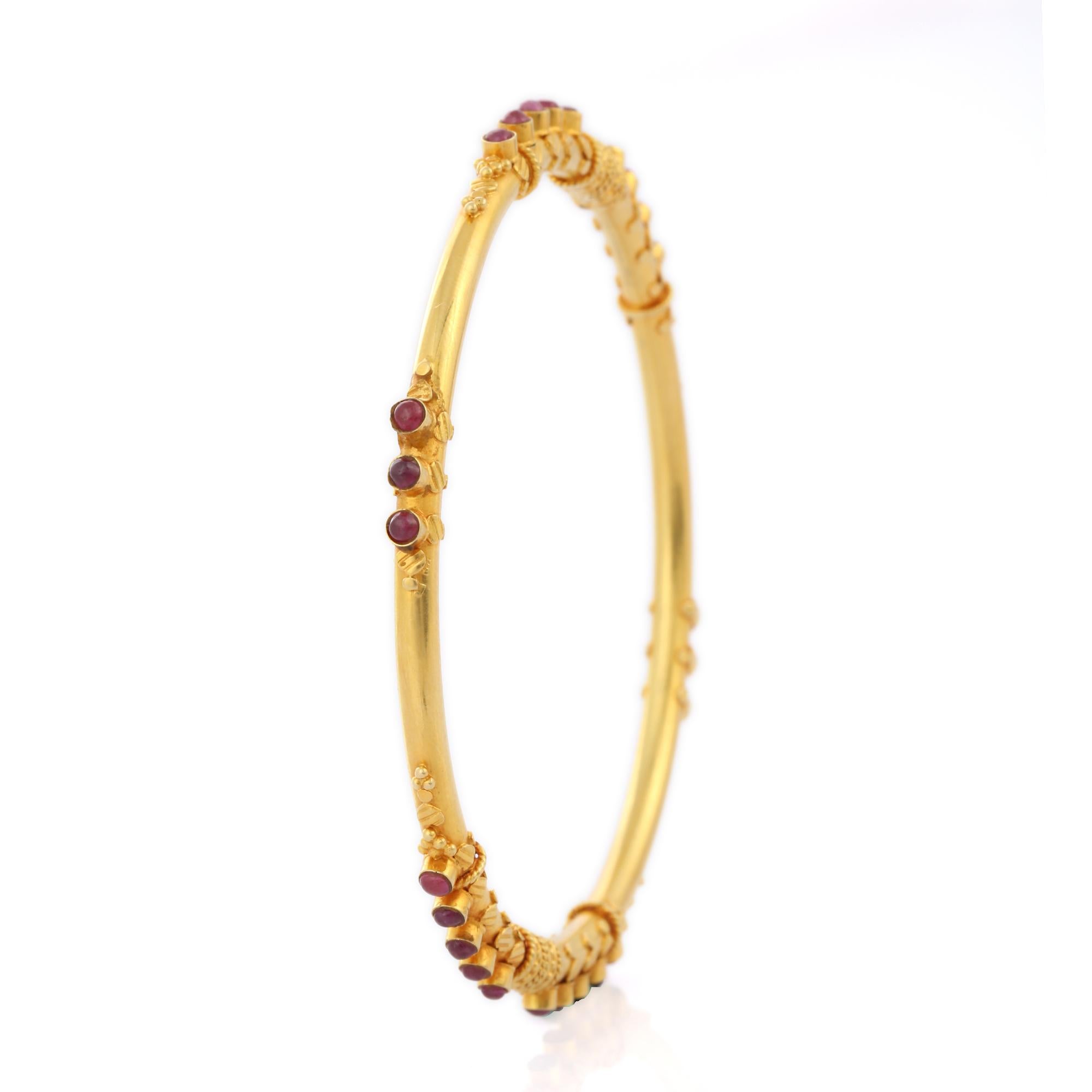Ruby Studded 18K Yellow Gold Bangle For Sale 3