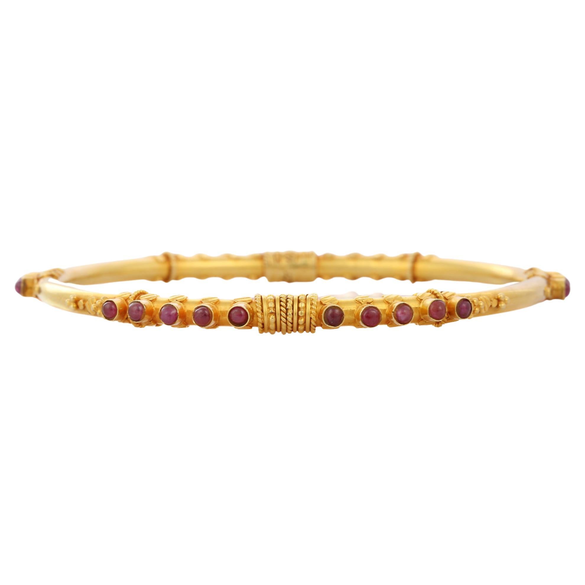 Ruby Studded 18K Yellow Gold Bangle For Sale