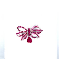 Ruby Studded Bow Brooch Pin Handcrafted in 925 Sterling Silver Christmas Gifts
