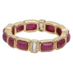 Ruby Sugarloaf and Diamond Baguette Stackable Eternity Ring in 18 Karat Gold