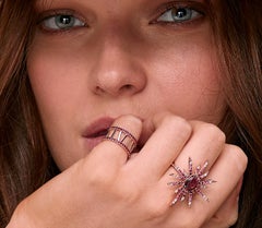 Ruby Supernova Rose Gold Ring with Diamonds, Rubies and Hot Pink Sapphires