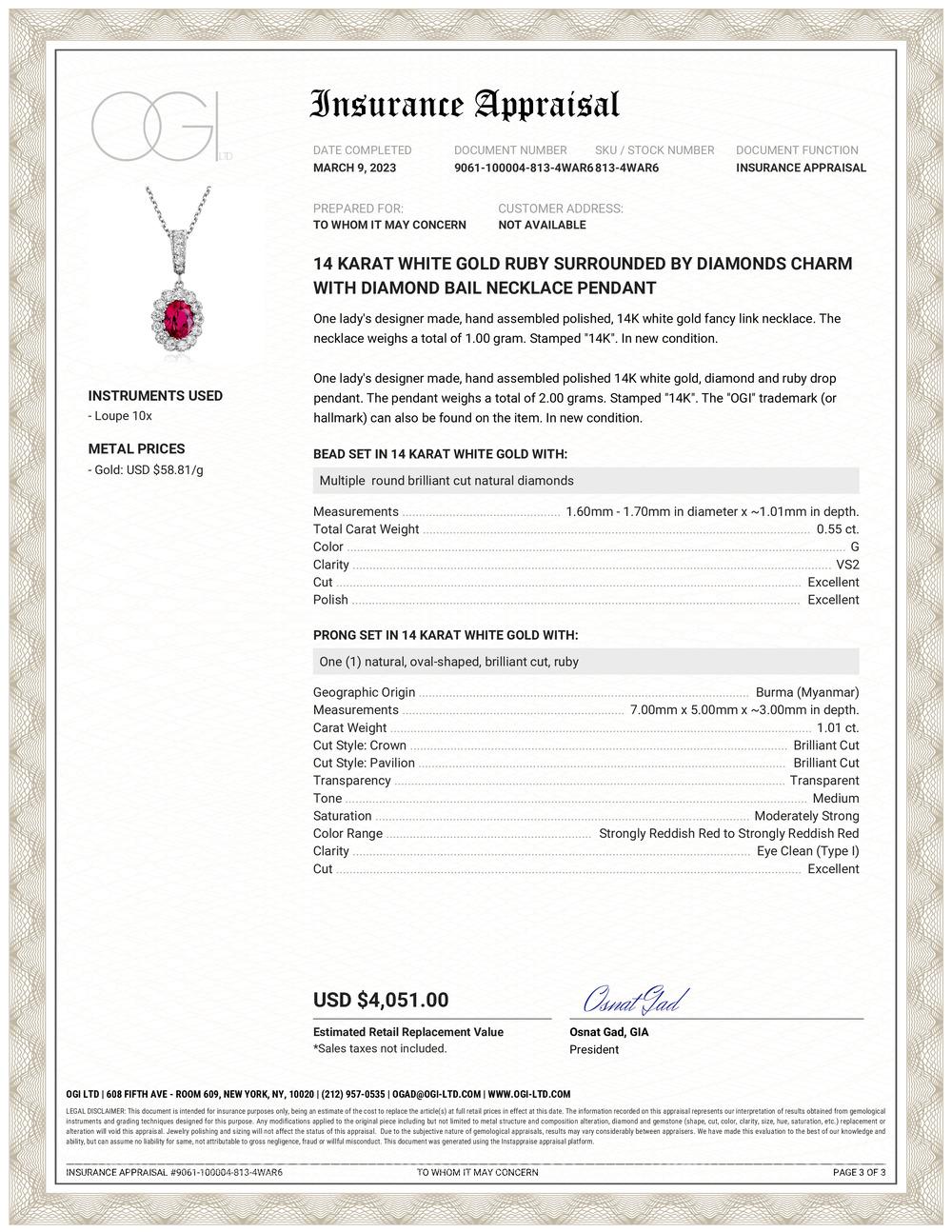 Vierzehn Karat Weißgold mit ovalem Rubin aus Birma als Anhänger für ein mehrlagiges Collier
Feiner ovaler Rubin aus burmesischer Mine mit einem Gewicht von 1,01 Karat
Diamanten in Muschelform um den Rubin von 0,40 Karat gefasst
In einem Tropfenbügel