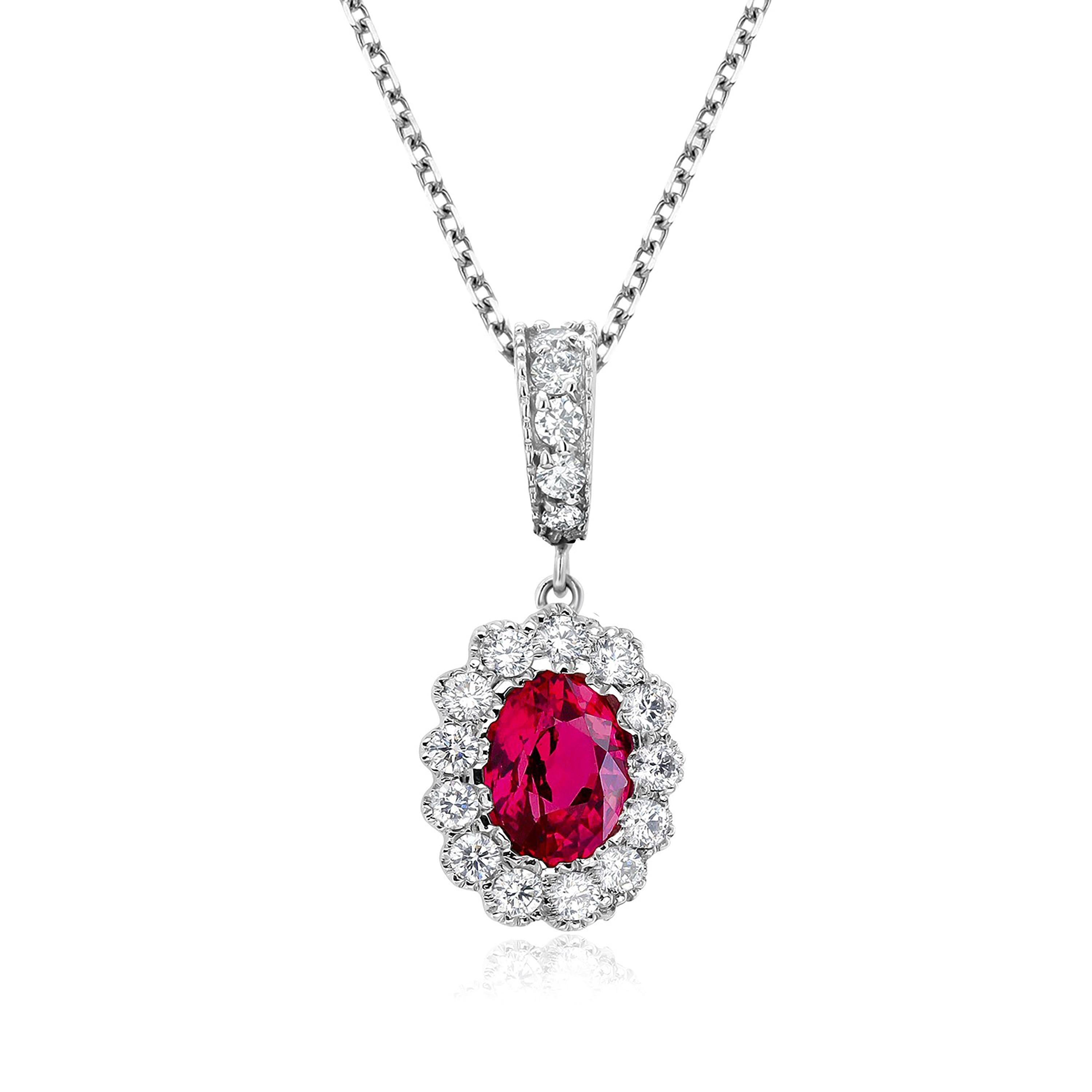 Rubin umgeben von Diamanten Charme mit Diamant-Bail Weißgold Halskette Anhänger 1