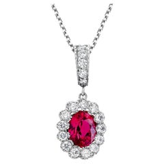 Ruby Surrounded by Diamonds Charm with Diamond Bail White Gold Necklace Pendant