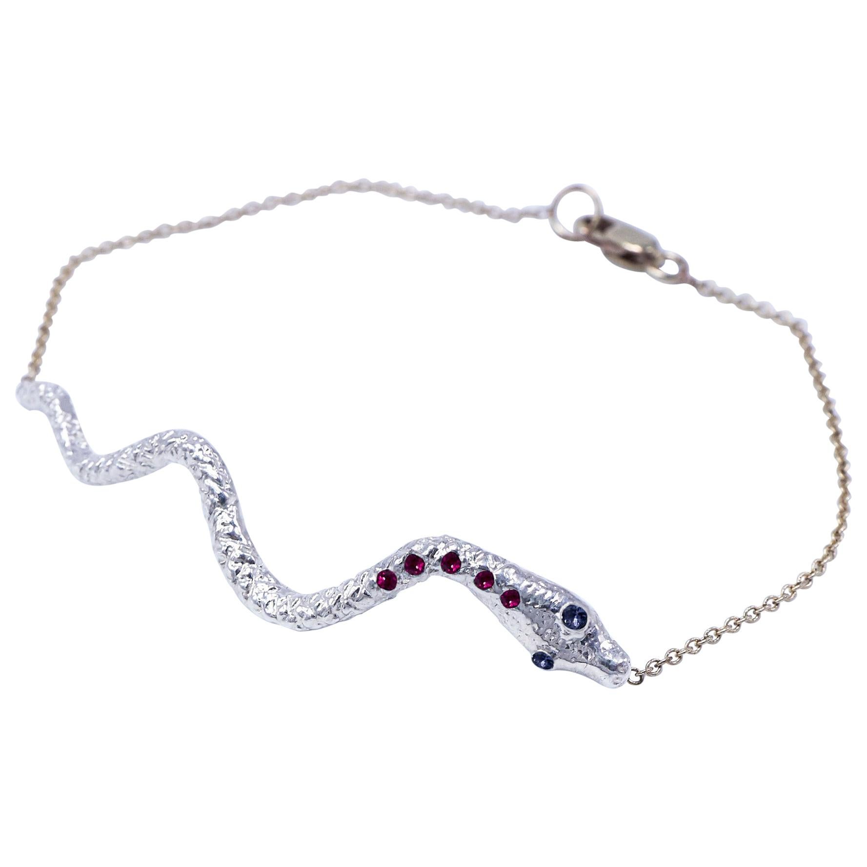 J Dauphin Bracelet serpent en or serti de rubis et tanzanite, bijouterie de mode en vente