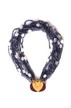 Ruby Tanzanite Rose Quartz 18 Karat Gold Necklace