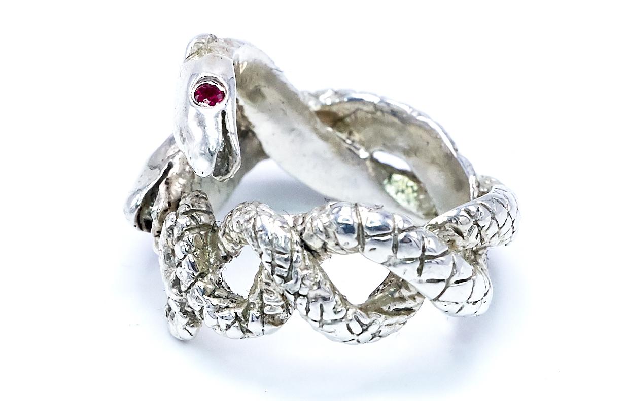 Round Cut Ruby Tanzanite Snake Ring Sterling Silver Cocktail Statement J Dauphin For Sale