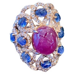 Bochic “Capri” Ruby, Tanzanite & White Topaz Cocktail Ring Set In 18K & Gold 