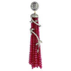 Ruby Tassel Pendant With Pave Diamonds In 18k Yellow Gold & Silver