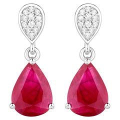 Ruby Teardrop Earrings Diamonds 2.4 Carats 14K White Gold