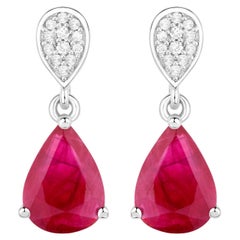 Ruby Teardrop Earrings Diamonds 2.4 Carats 14K White Gold