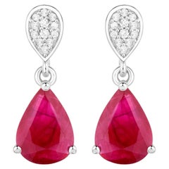 Ruby Teardrop Earrings Diamonds 2.4 Carats 14K White Gold