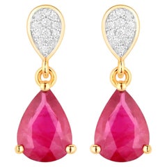 Ruby Teardrop Earrings Diamonds 2.4 Carats 14K Yellow Gold