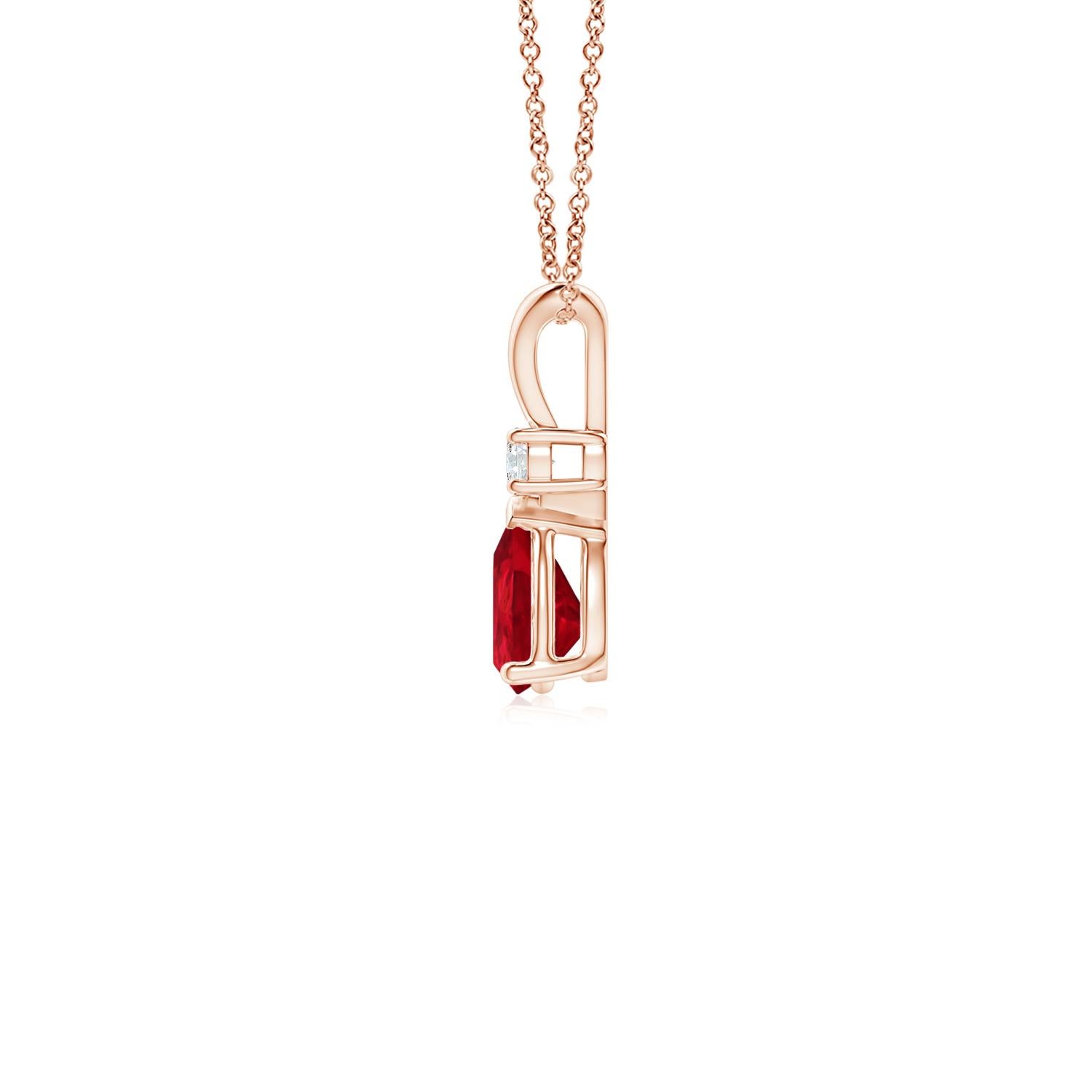 Pear Cut ANGARA 0.40ct Ruby Teardrop Pendant with Diamond in 14K Rose Gold For Sale