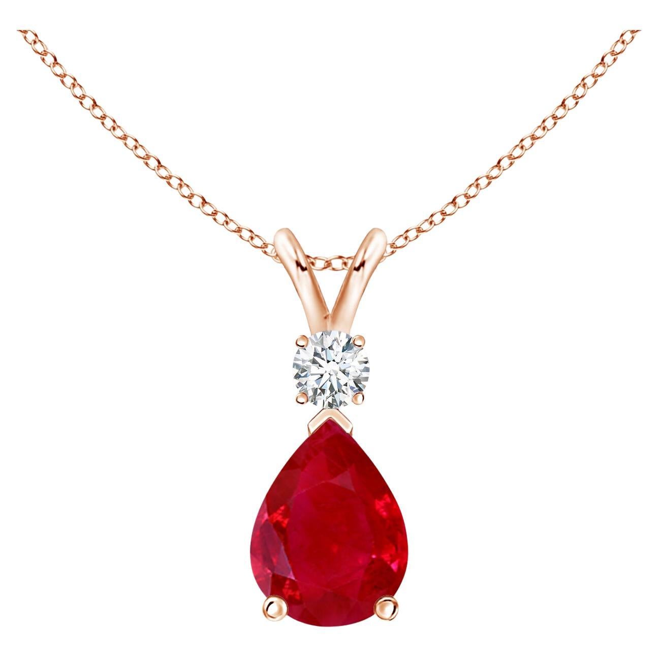 ANGARA 1.15ct Ruby Teardrop Pendant with Diamond in 14K Rose Gold For Sale