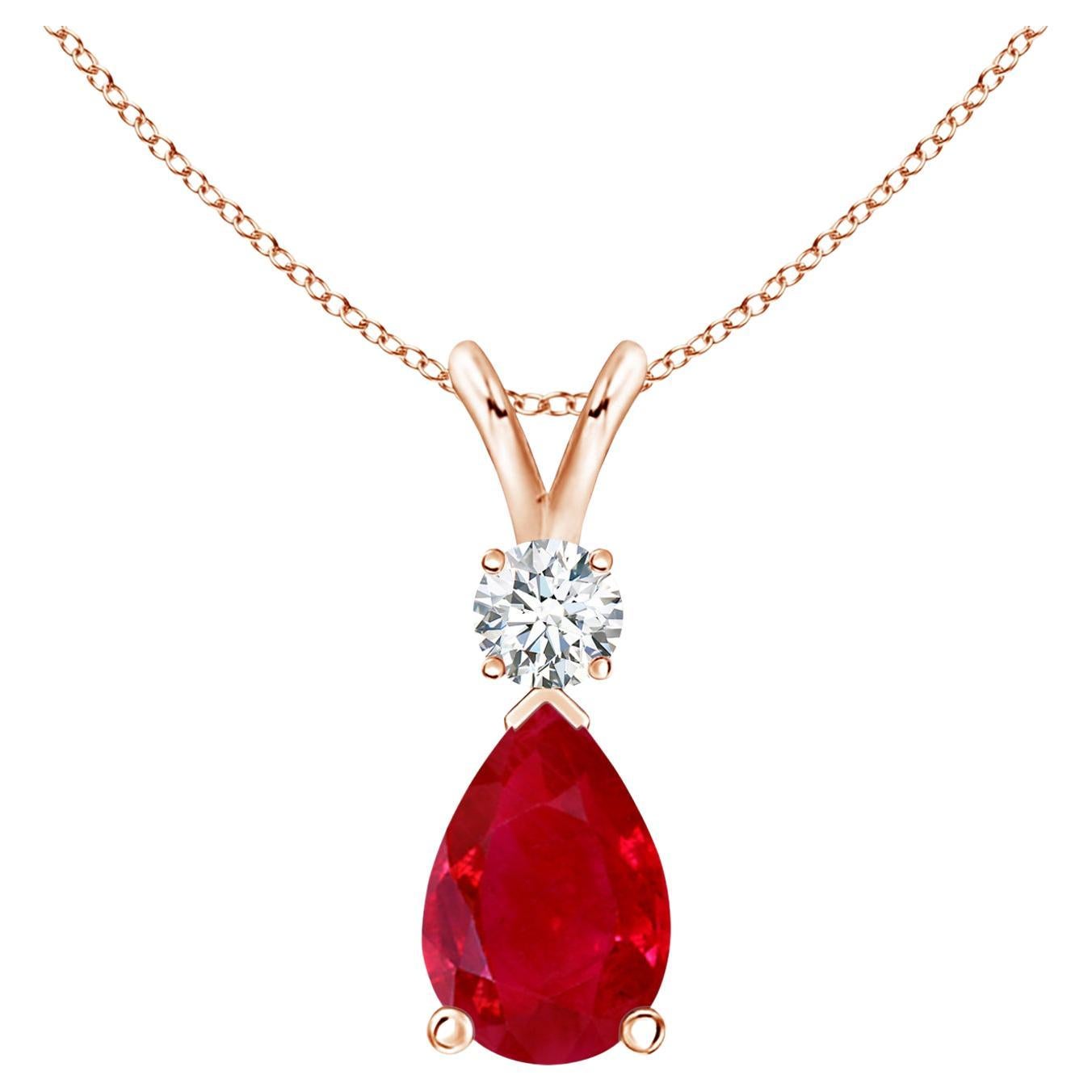 ANGARA 1.70ct Ruby Teardrop Pendant with Diamond in 14K Rose Gold For Sale