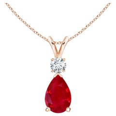 ANGARA - Pendentif en or rose 14 carats, 1,70 ct de rubis en forme de goutte avec diamant