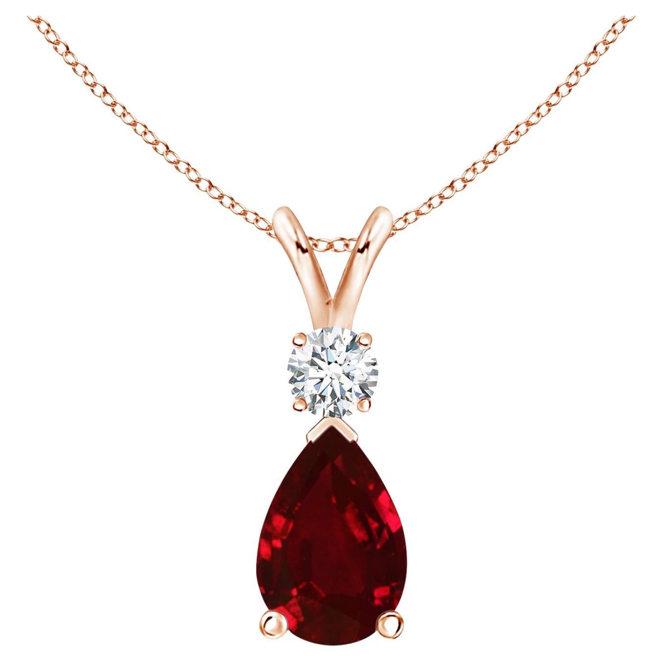 ANGARA - Pendentif en or rose 14 carats, 1,70 ct de rubis en forme de goutte avec diamant 