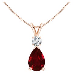 ANGARA 1.70ct Ruby Teardrop Pendant with Diamond in 14K Rose Gold 