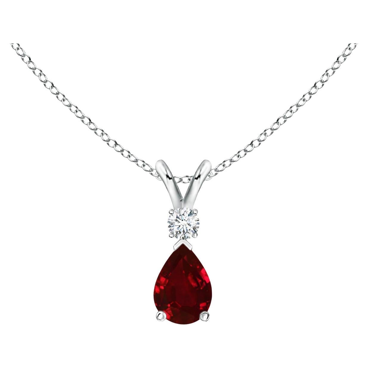 ANGARA 0.40ct Ruby Teardrop Pendant with Diamond in 14K White Gold For Sale