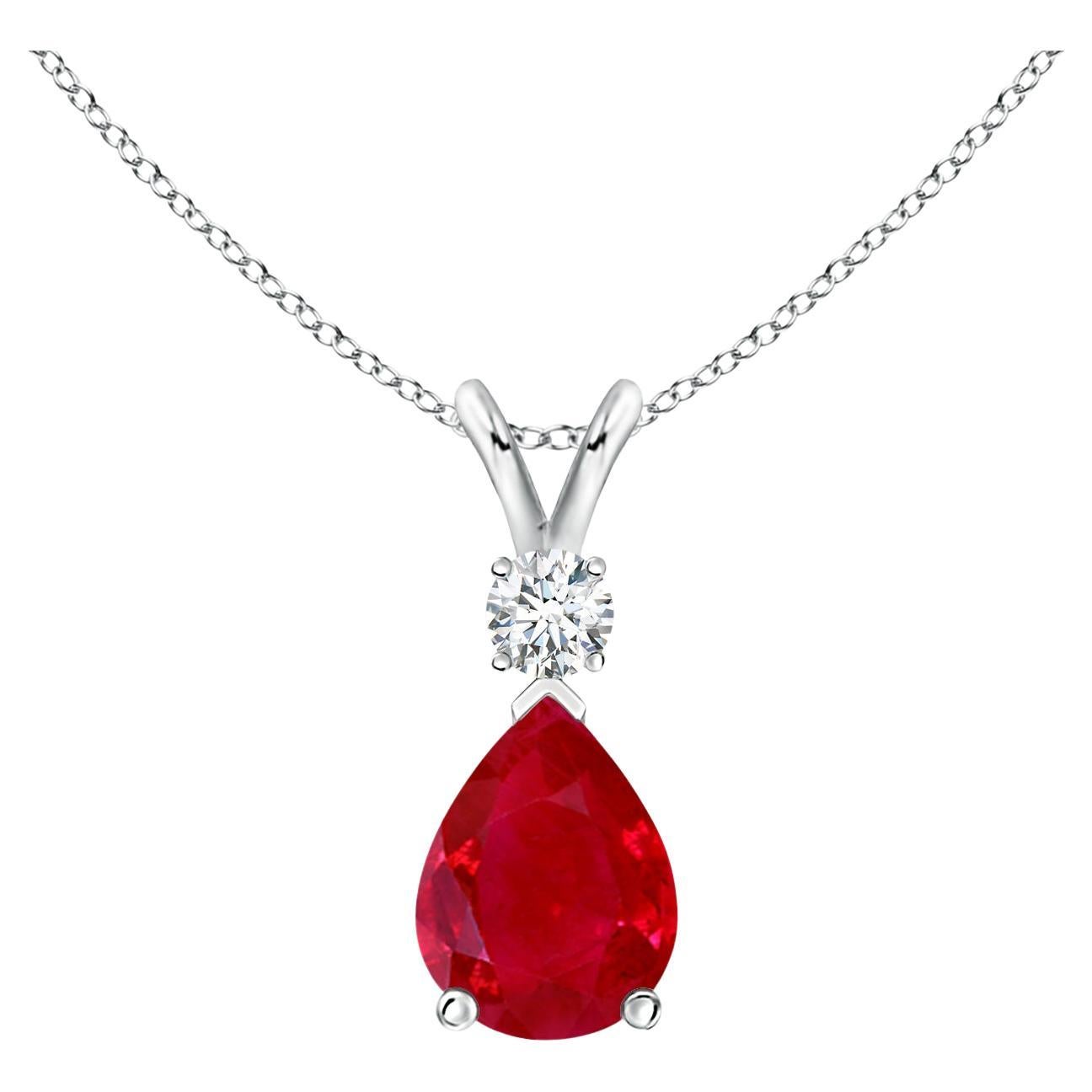 ANGARA 1.15ct Ruby Teardrop Pendant with Diamond in 14K White Gold For Sale