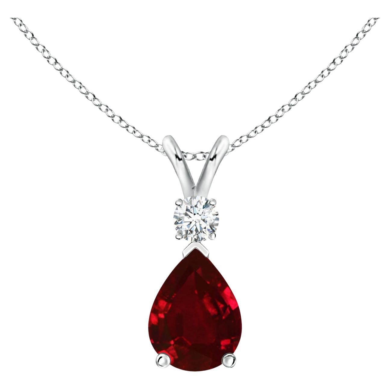 ANGARA 1.15ct Ruby Teardrop Pendant with Diamond in 14K White Gold For Sale