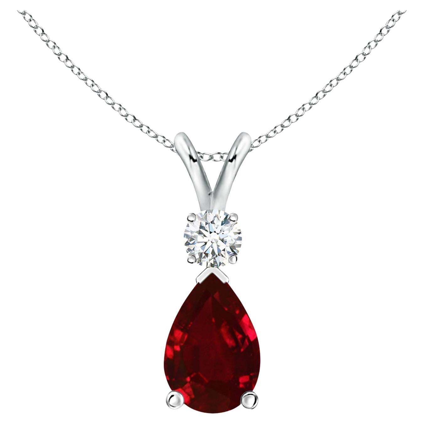 ANGARA 1.70ct Ruby Teardrop Pendant with Diamond in 14K White Gold For Sale