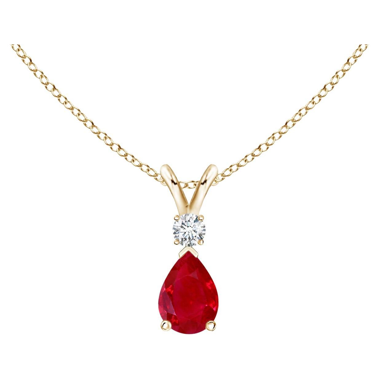 ANGARA 0.40ct Ruby Teardrop Pendant with Diamond in 14K Yellow Gold For Sale