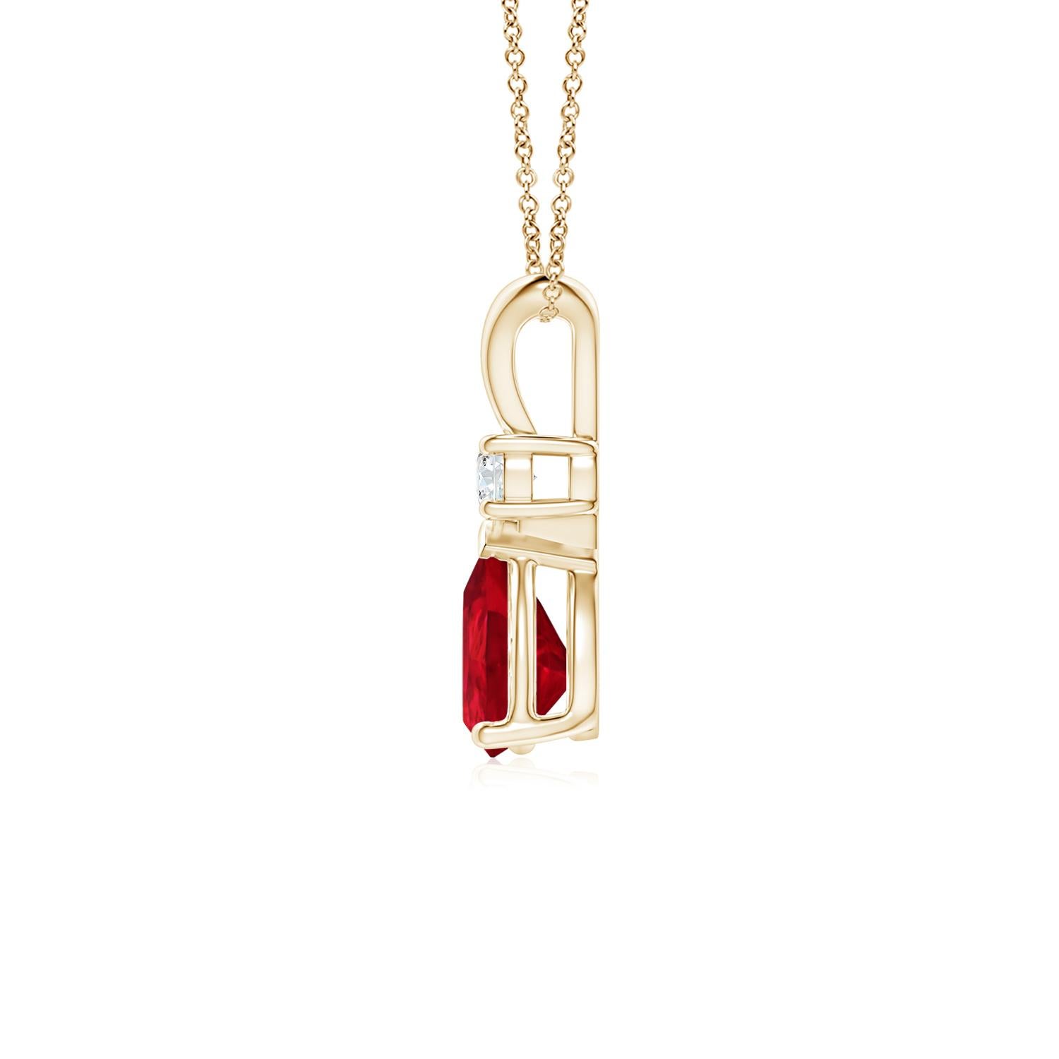 Pear Cut ANGARA 0.80ct Ruby Teardrop Pendant with Diamond in 14K Yellow Gold For Sale