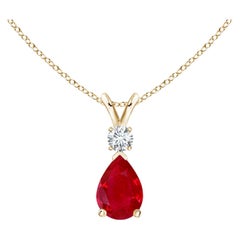 ANGARA Pendentif en or jaune 14 carats en forme de goutte d'eau avec rubis de 0,80 carat et diamants