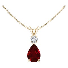 ANGARA Pendentif en or jaune 14 carats en forme de goutte d'eau avec rubis de 0,80 carat et diamants