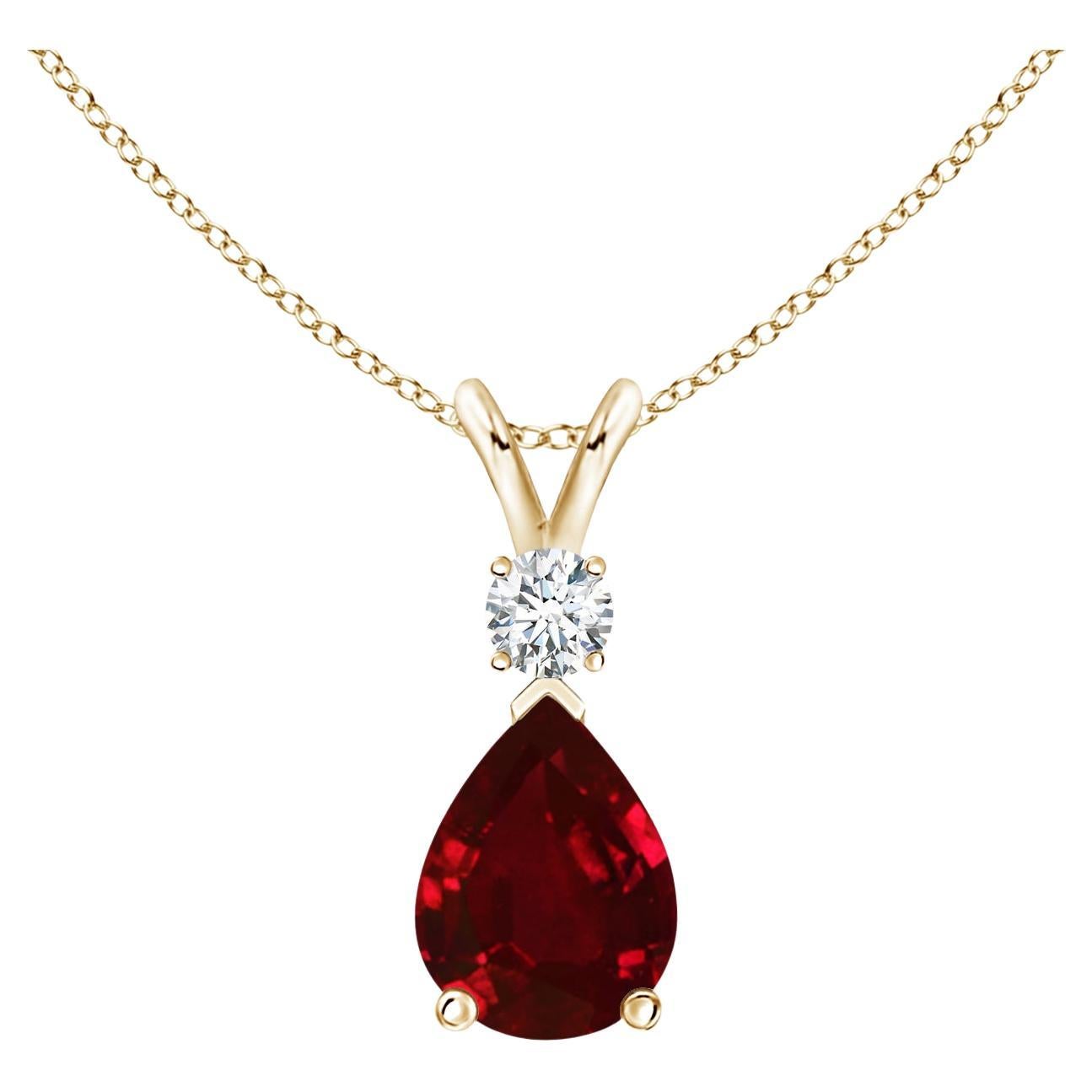 ANGARA 1.15ct Ruby Teardrop Pendant with Diamond in 14K Yellow Gold For Sale