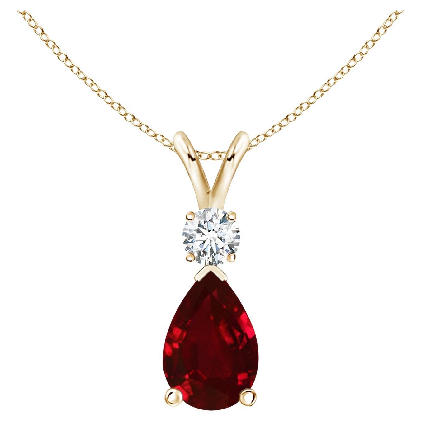 ANGARA 1.70ct Ruby Teardrop Pendant with Diamond in 14K Yellow Gold For Sale