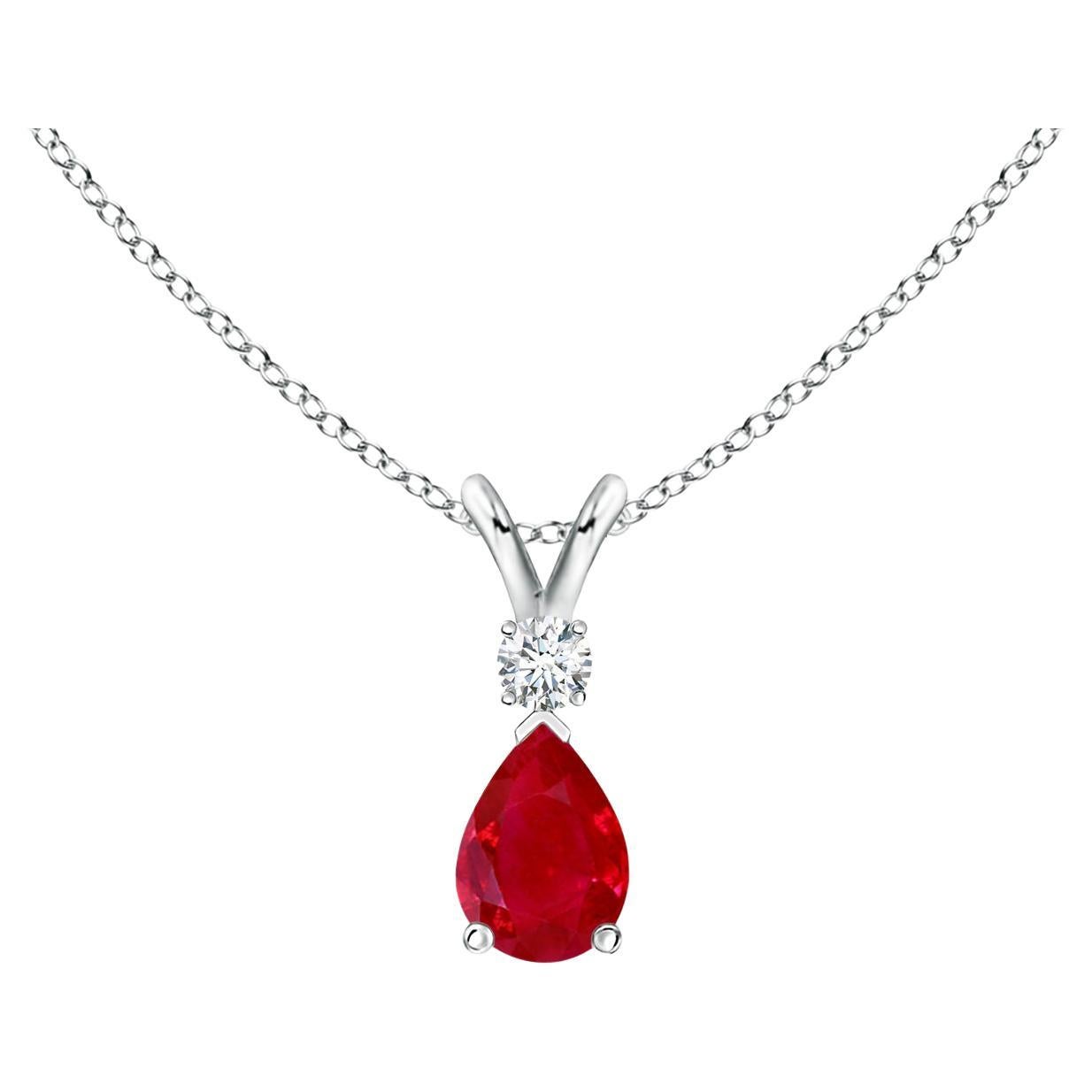 ANGARA 0.40ct Ruby Teardrop Pendant with Diamond in Platinum For Sale