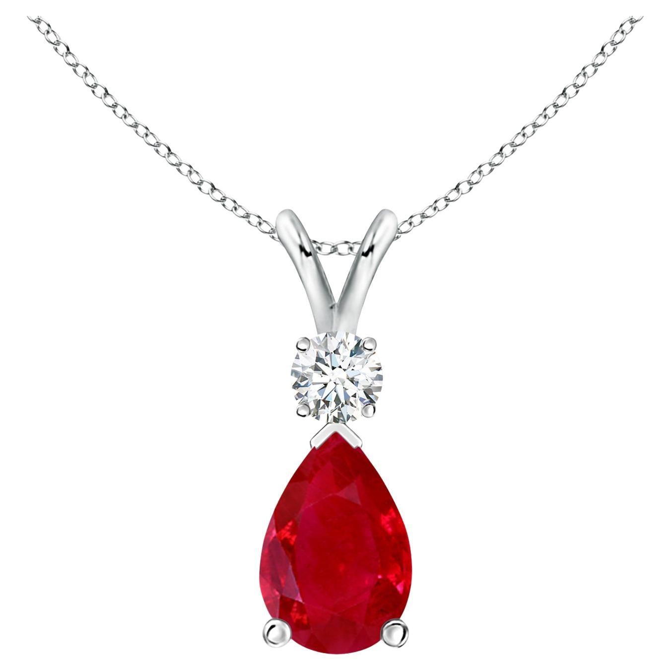 ANGARA 1.70ct Ruby Teardrop Pendant with Diamond in Platinum For Sale
