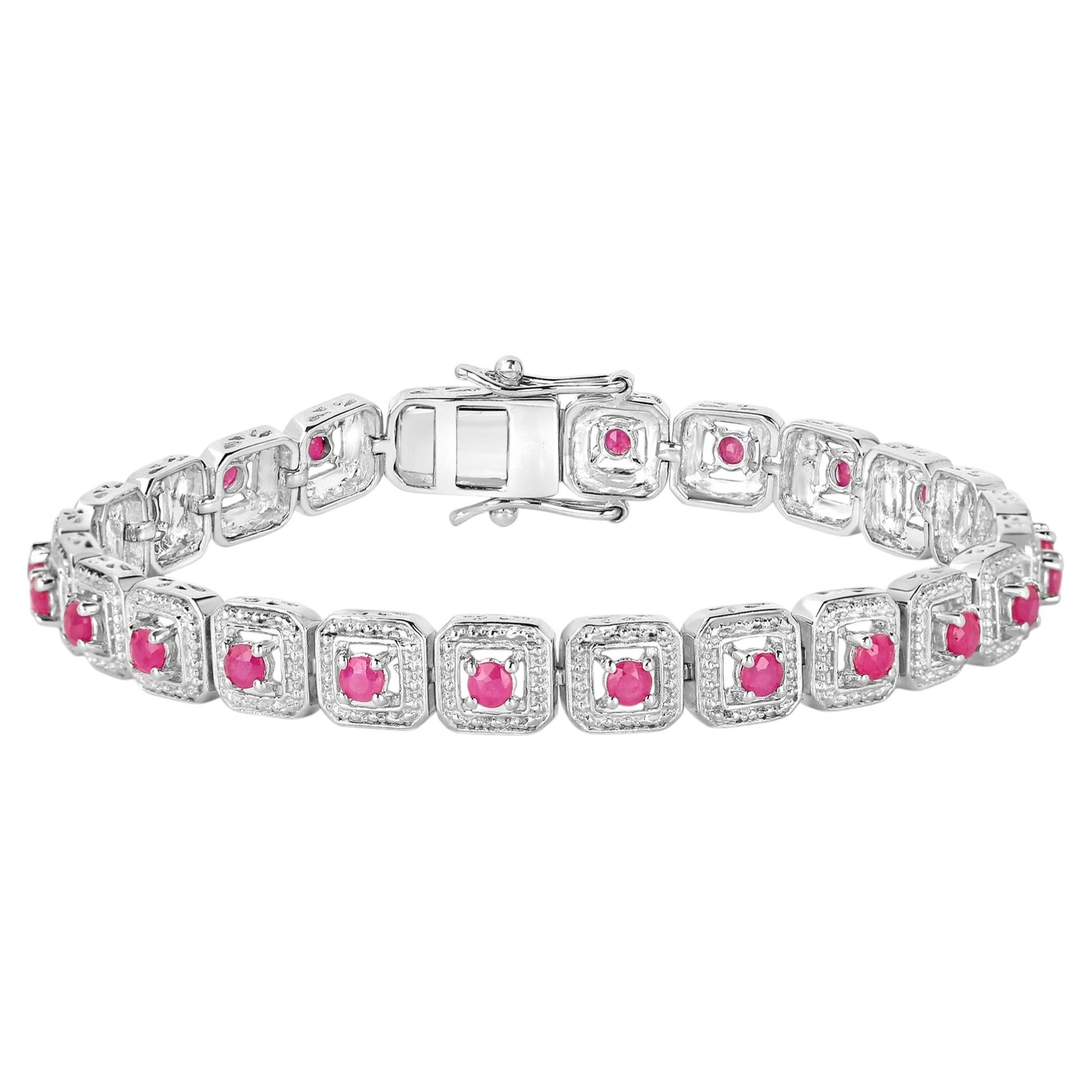 Ruby Tennis Bracelet 3.1 Carats Sterling Silver For Sale