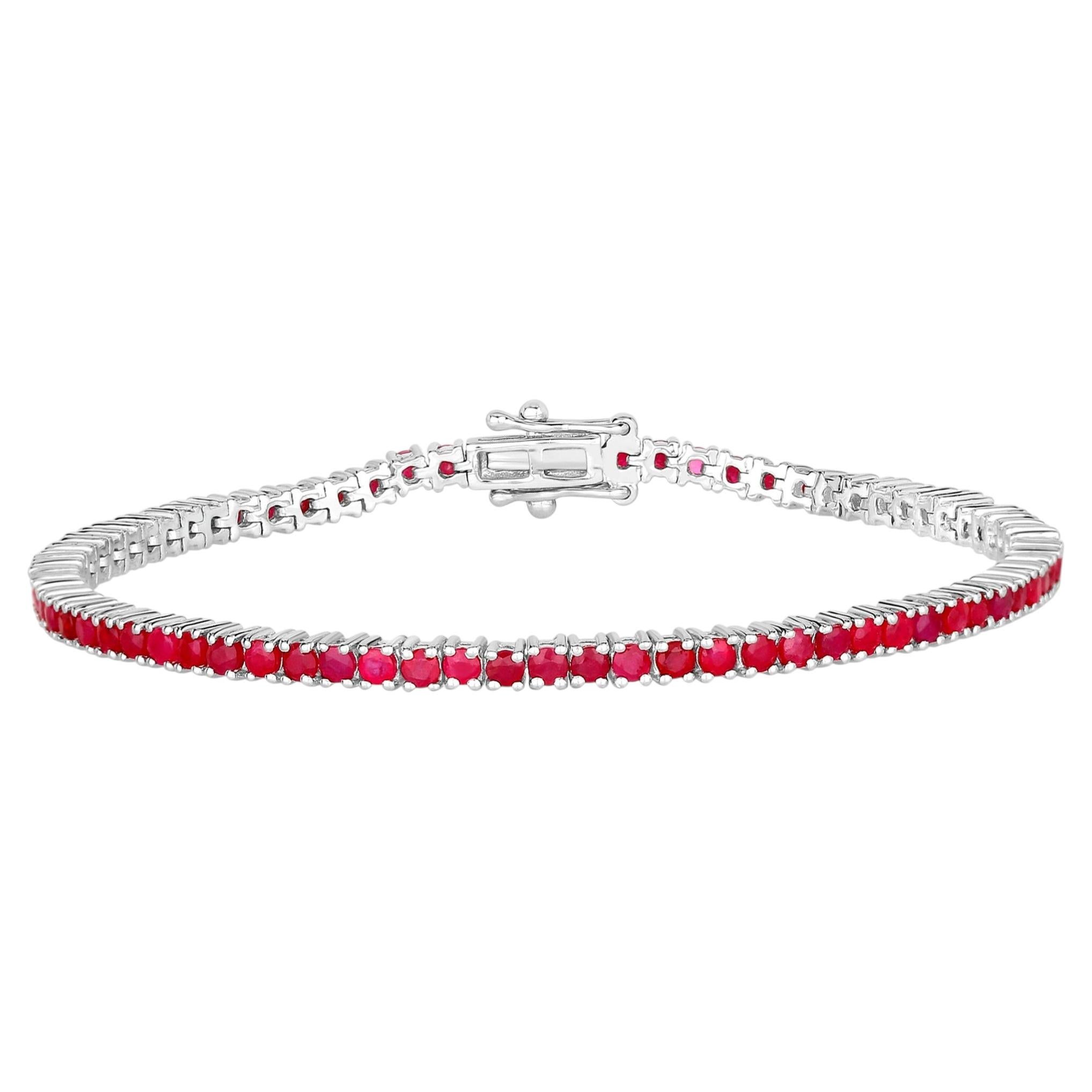 Ruby Tennis Bracelet 4.42 Carats Sterling Silver For Sale