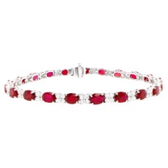 Ruby Tennis Bracelet Diamond Links 10.3 Carats 18K White Gold