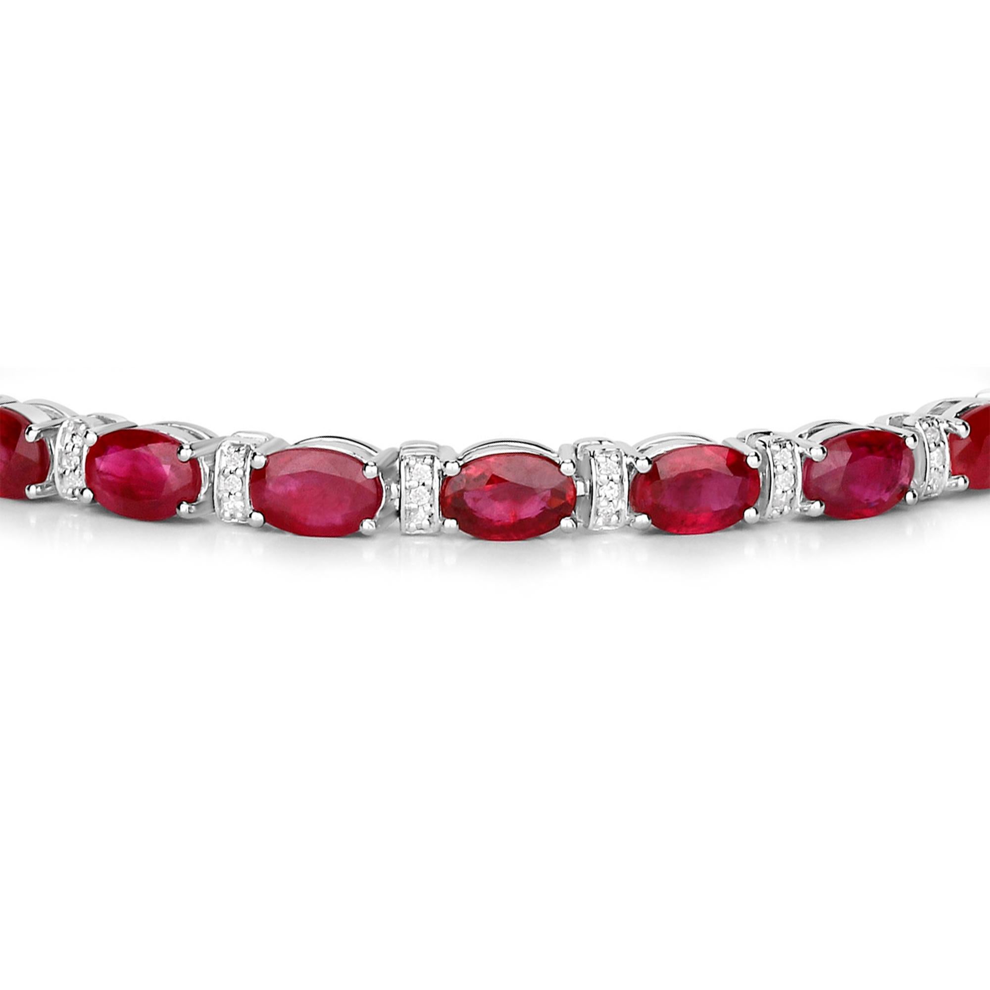 Contemporary Ruby Tennis Bracelet Diamond Links 11.6 Carats 14K White Gold For Sale